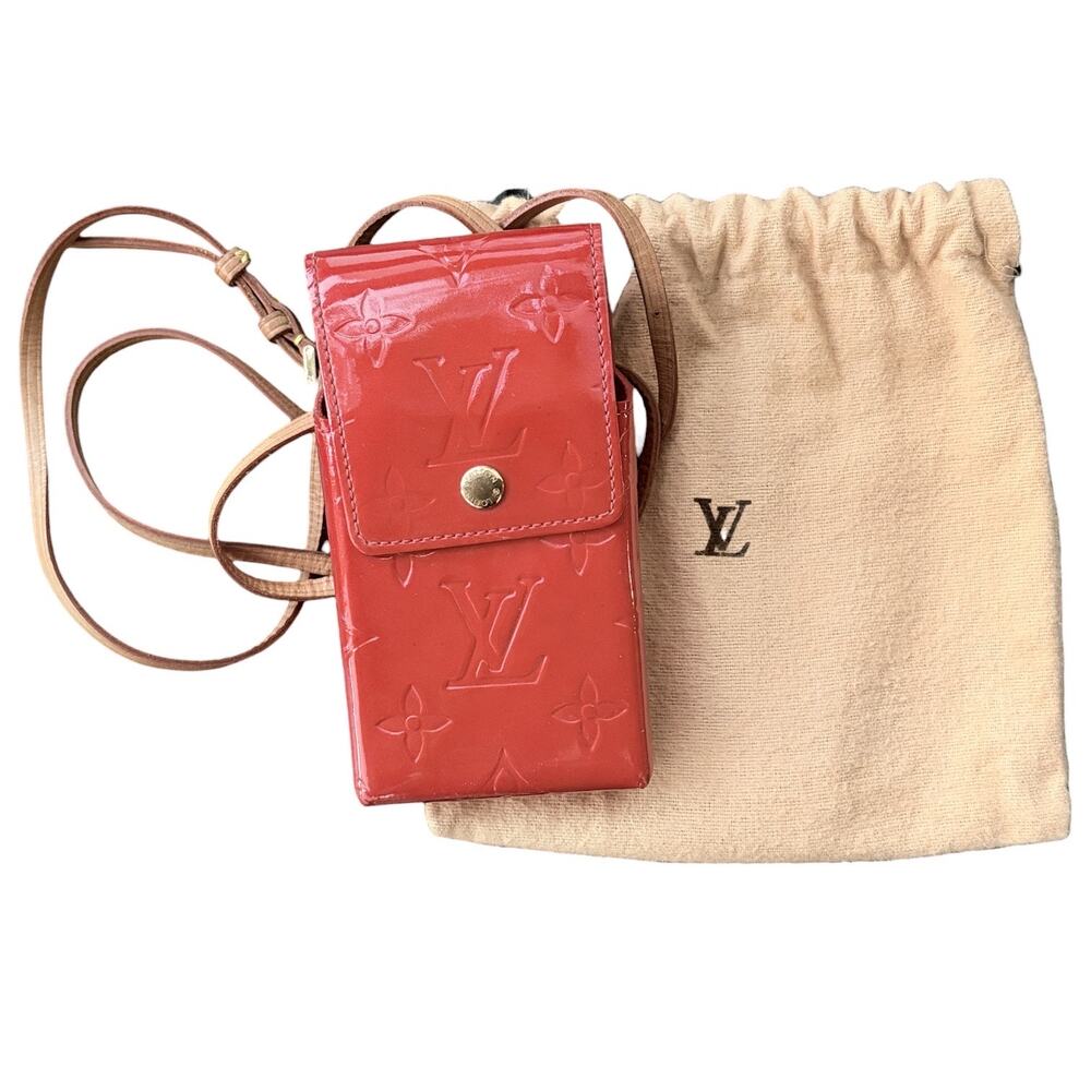 Louis Vuitton Vernis Red Patent Leather Compact Case w/Strap & Dust Bag